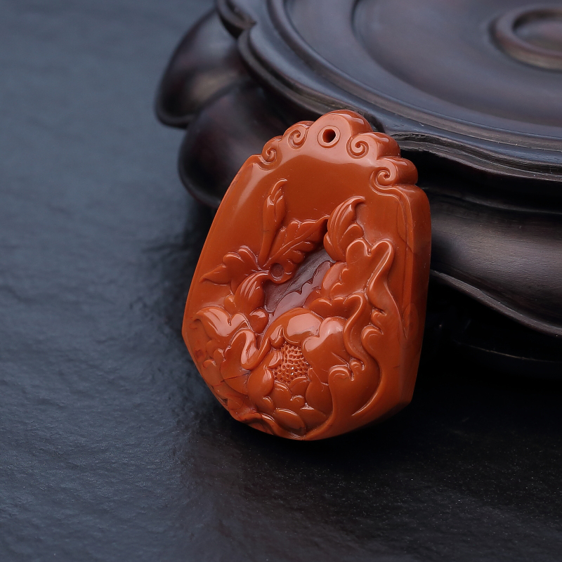 天然柿子红南红牡丹花吊坠-红掌柜