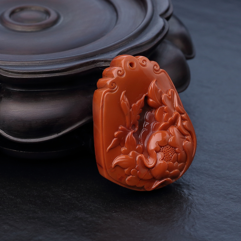 川料柿子红南红牡丹花吊坠-红掌柜