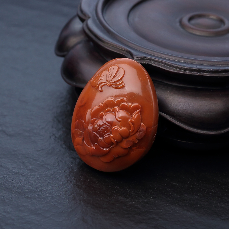 天然柿子红南红蝶恋花吊坠-红掌柜