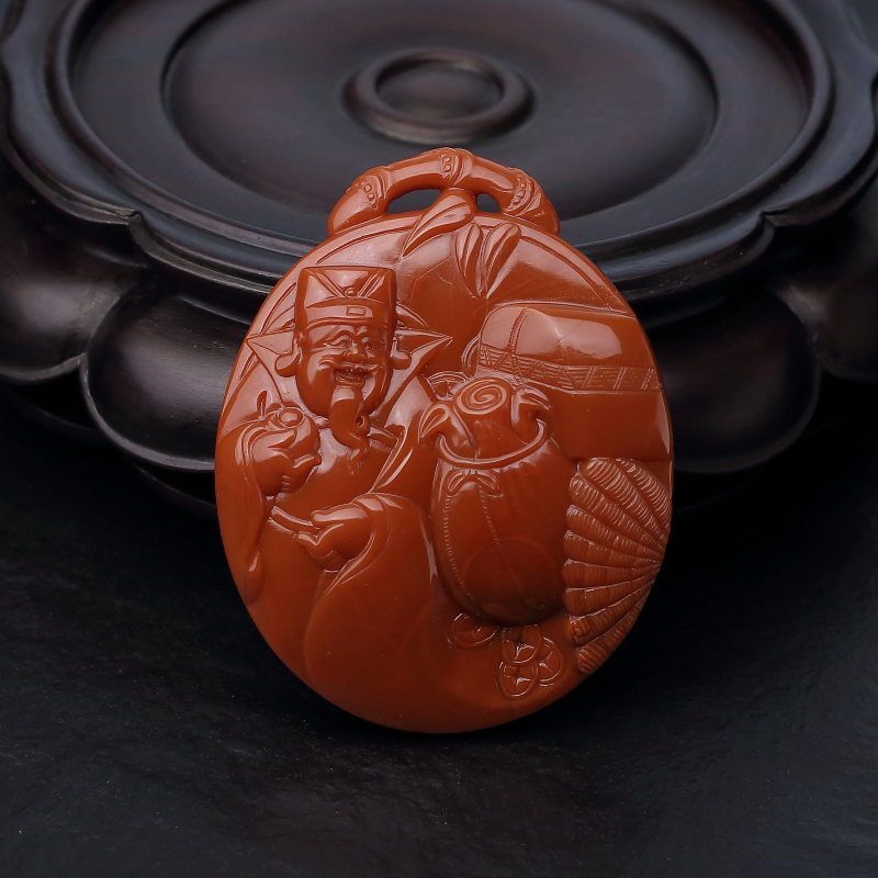 川料天然柿子红南红财神吊坠-红掌柜