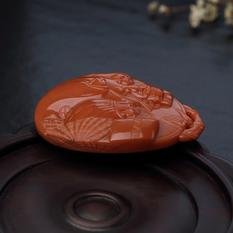 柿子红南红财神吊坠-红掌柜