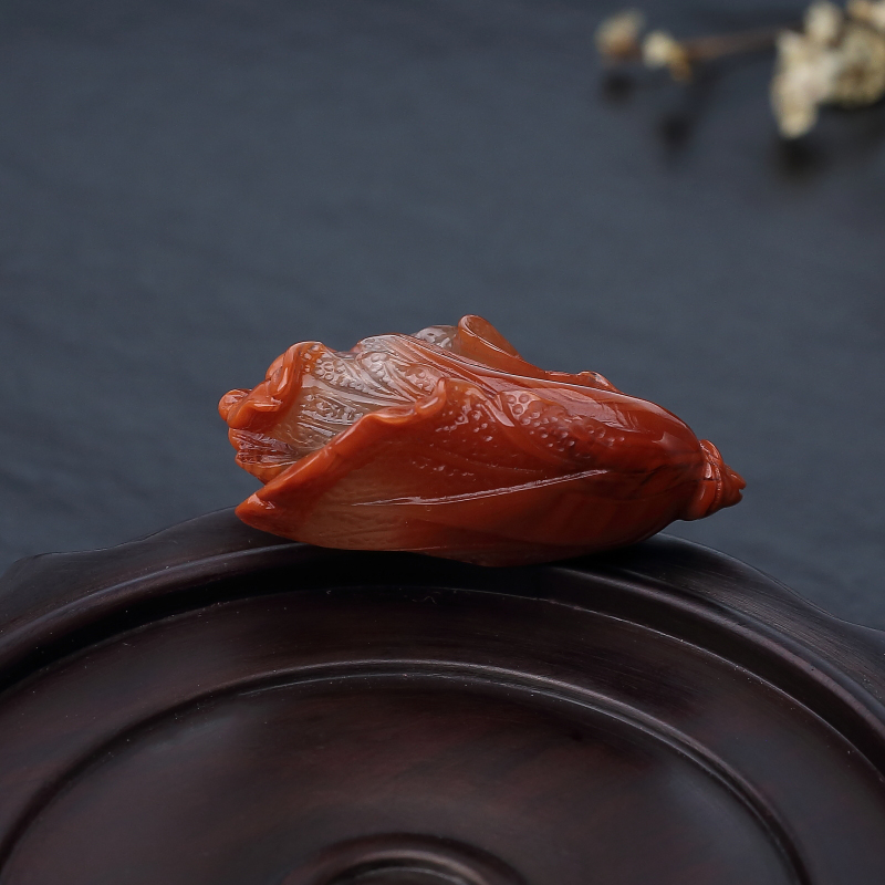 冰飘料南红白菜吊坠-红掌柜