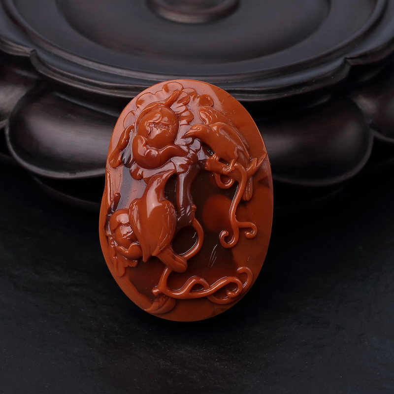 川料天然俏色南红花鸟吊坠-红掌柜