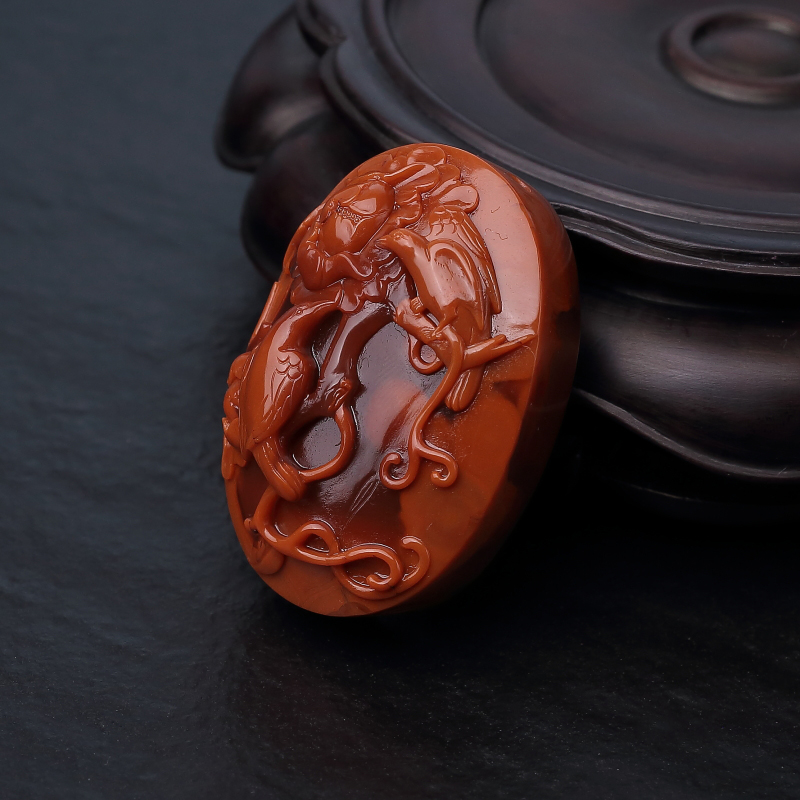 天然俏色南红花鸟吊坠-红掌柜