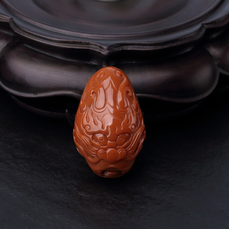 川料天然柿子红南红兽头吊坠-红掌柜