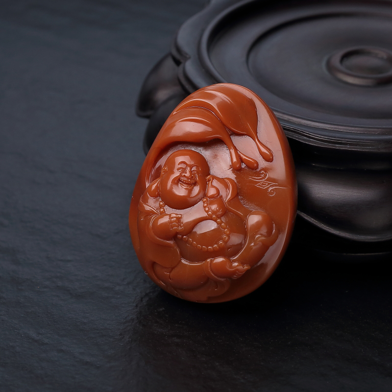 天然柿子红南红佛吊坠-红掌柜