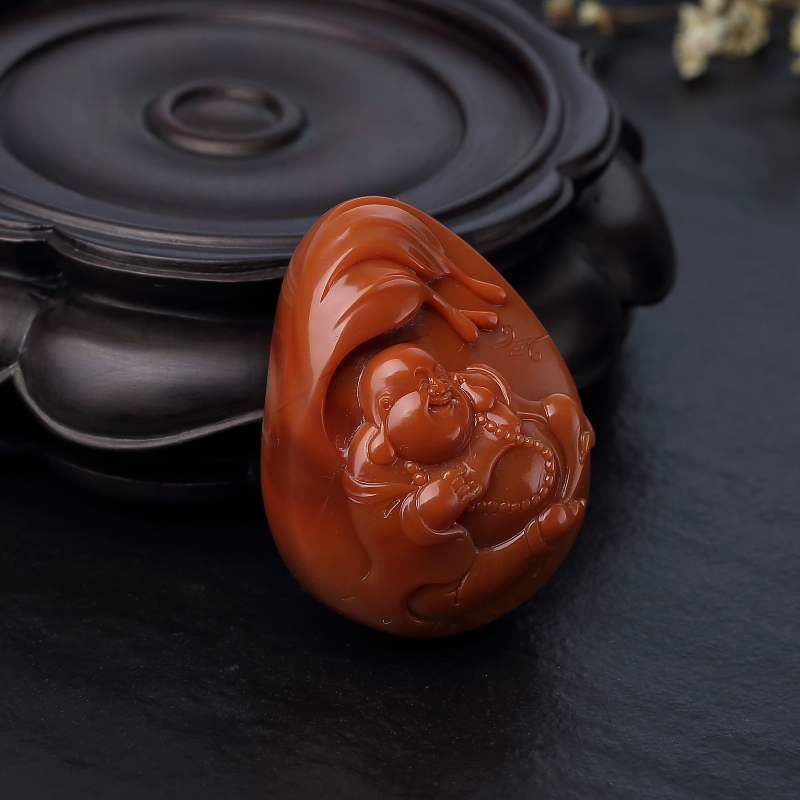 川料柿子红南红佛吊坠-红掌柜