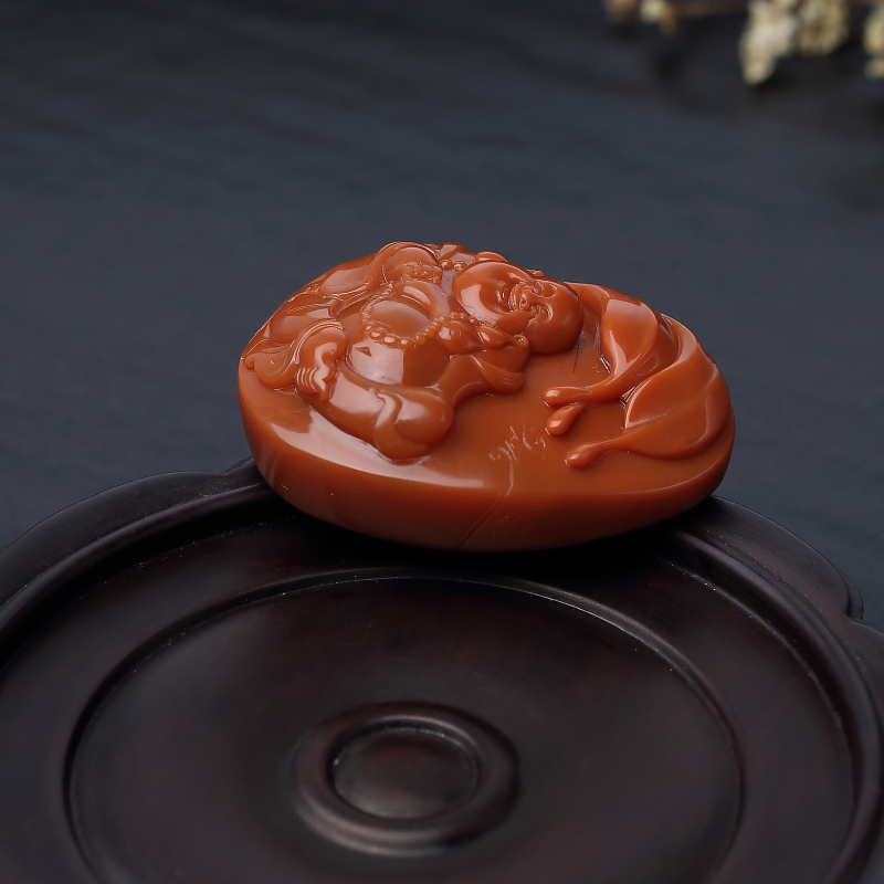 川料天然柿子红南红吊坠-红掌柜