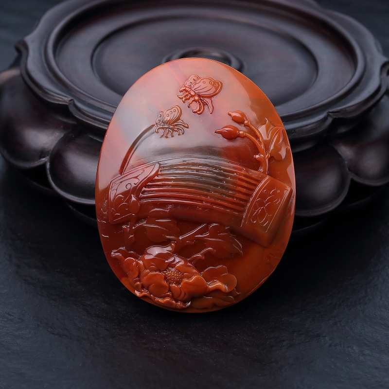 川料天然冻料南红琴瑟和音吊坠-红掌柜