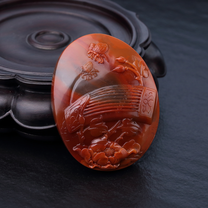 川料冻料南红琴瑟和音吊坠-红掌柜