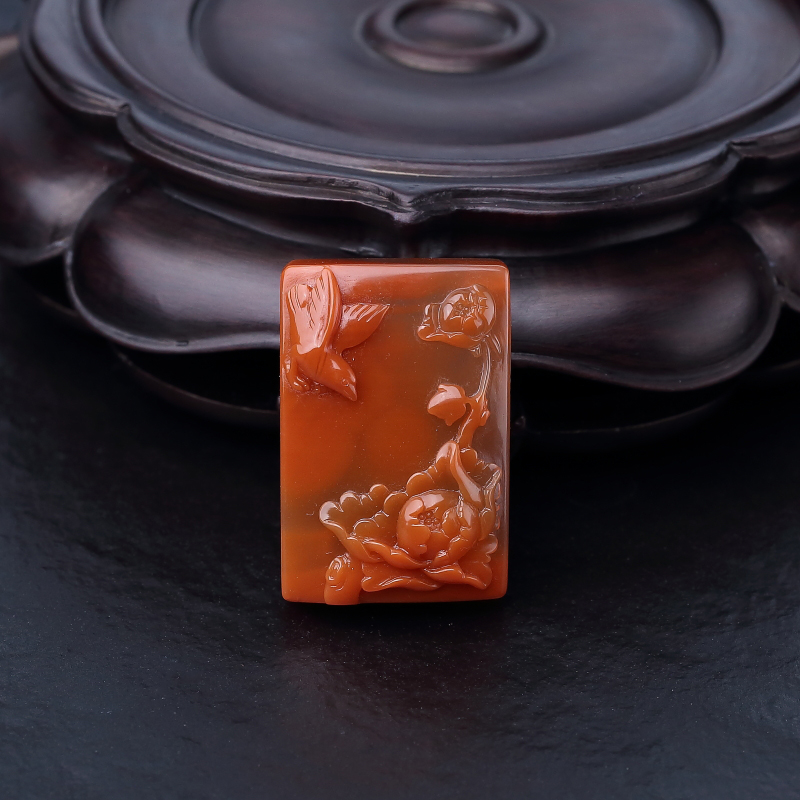 四川天然冻料南红鸟语花香吊坠-红掌柜