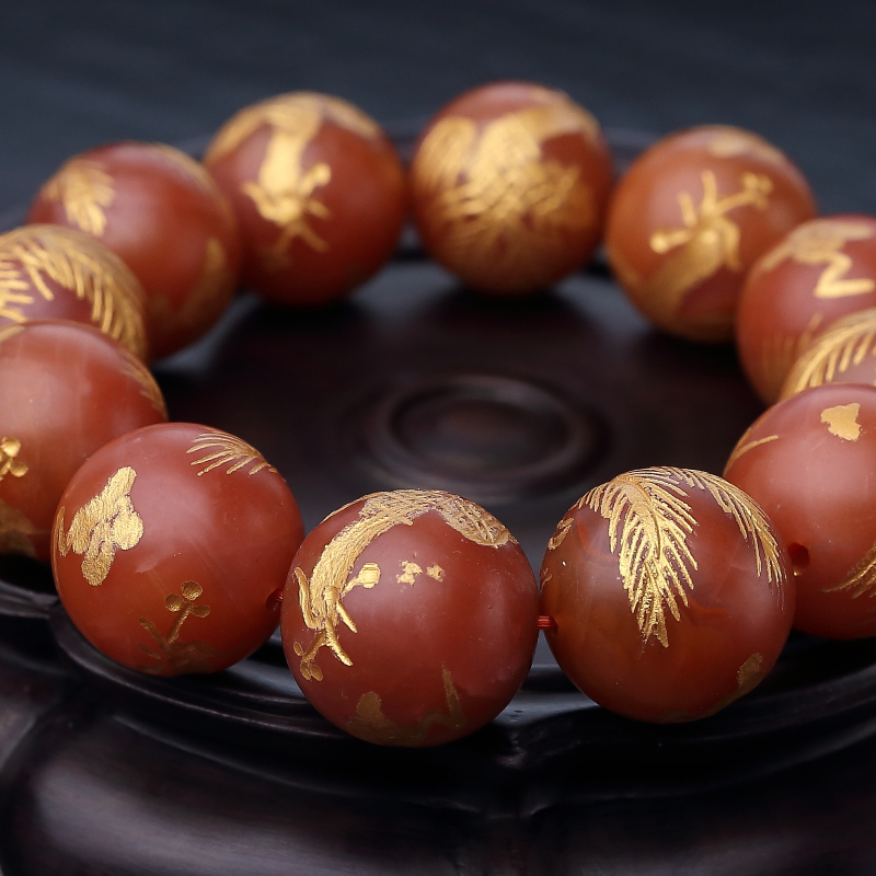 川料天然柿子红南红单圈手串-红掌柜