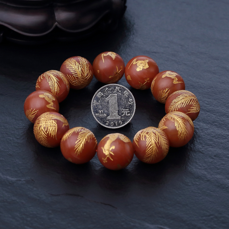 柿子红南红描金凤凰手串-红掌柜