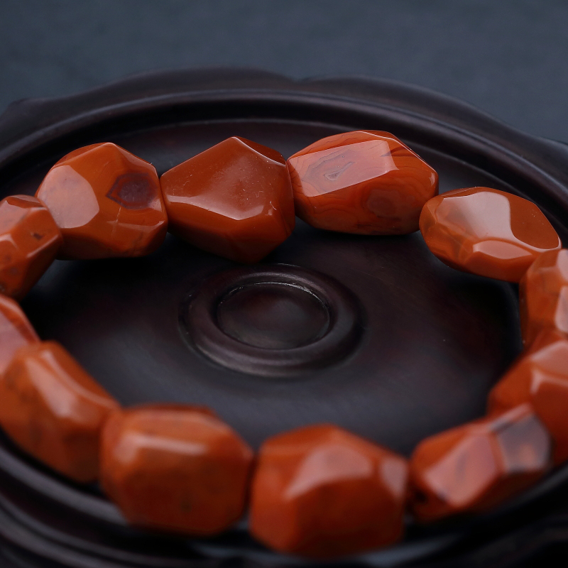 川料天然柿子红南红随形手串-红掌柜