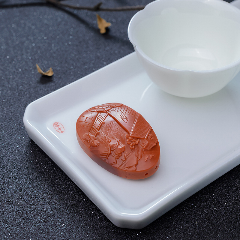 天然南红亿江南意境牌挂坠-红掌柜