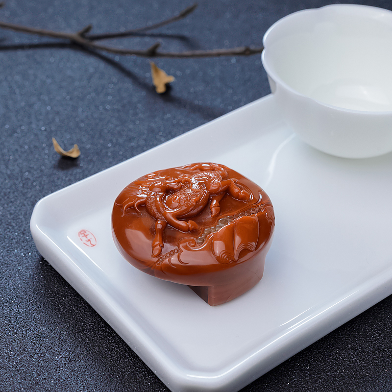 四川柿子红南红麒麟皮带扣-红掌柜