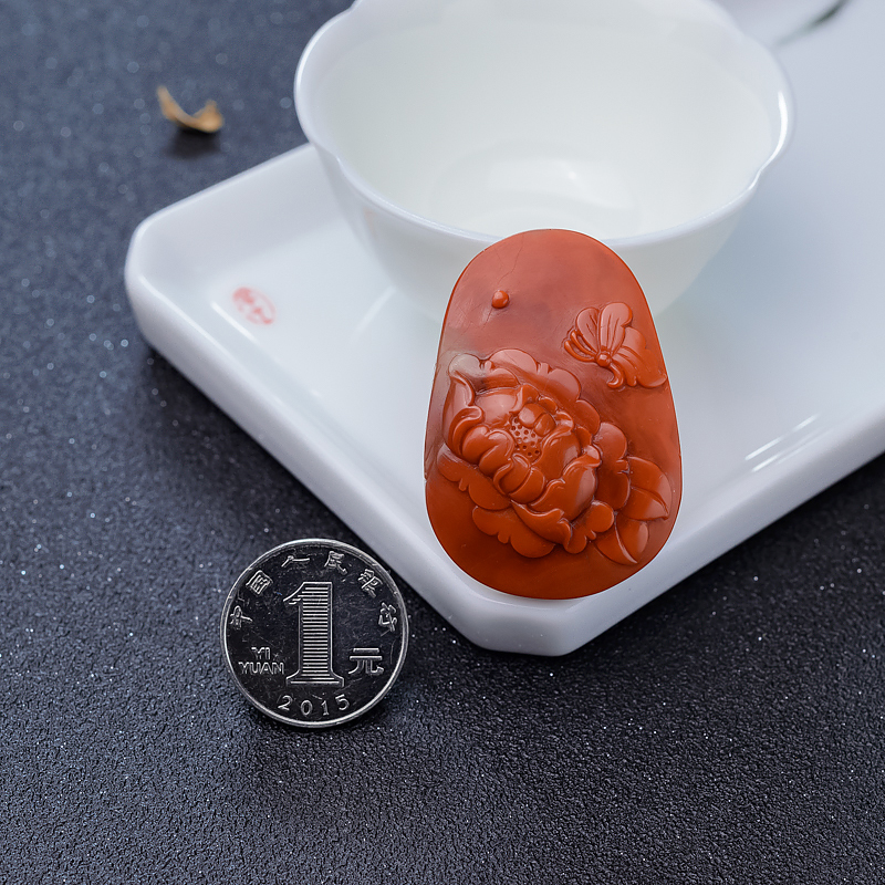 川料南红蝶恋花吊坠-红掌柜