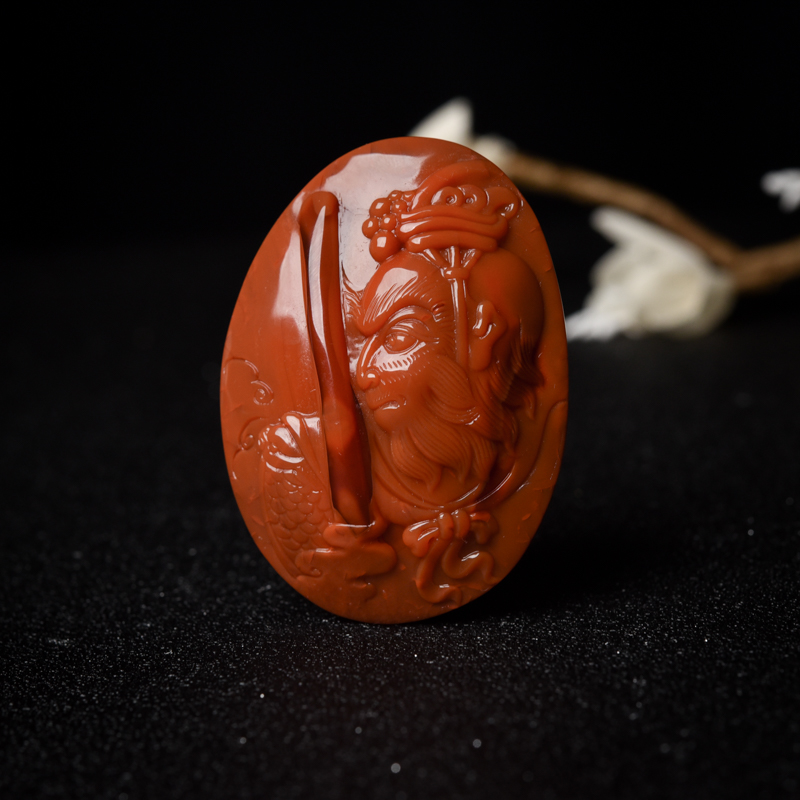 柿子红南红孙悟空吊坠-红掌柜