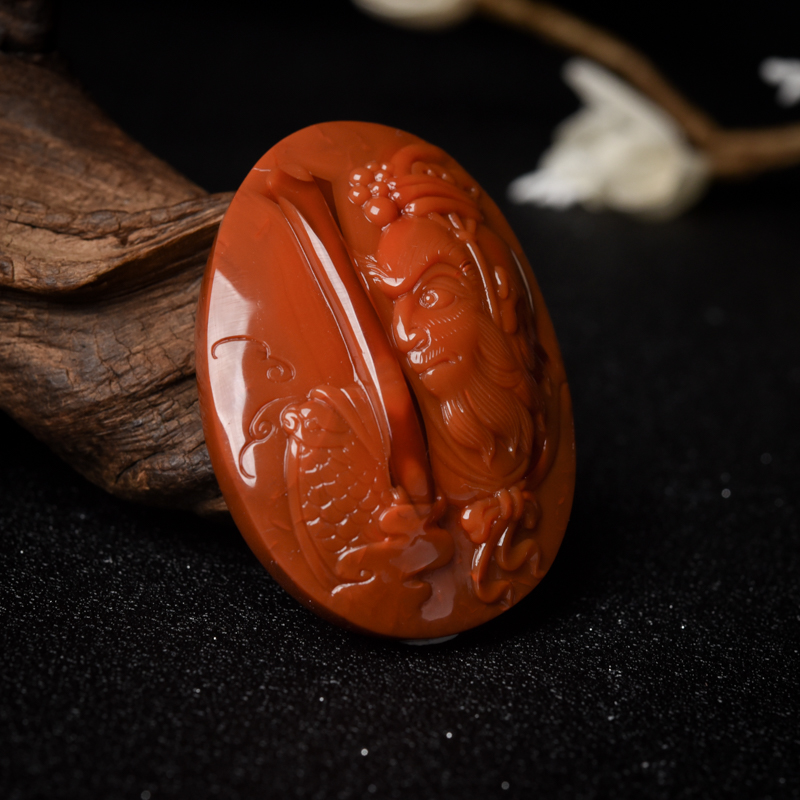 天然柿子红南红孙悟空吊坠-红掌柜