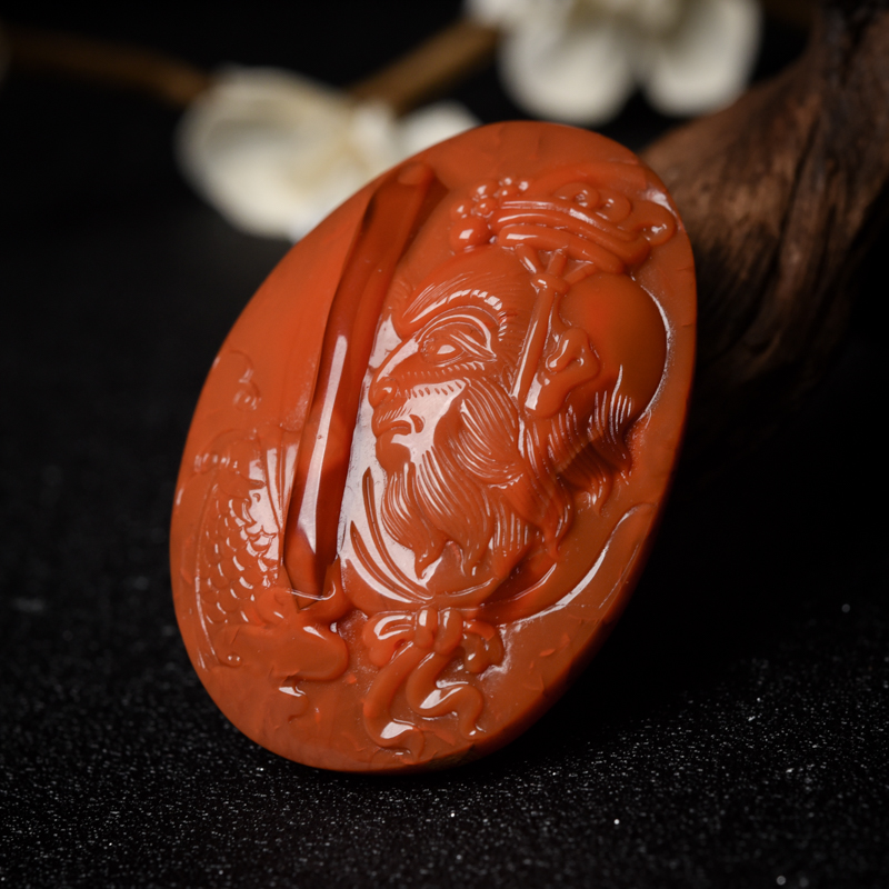 四川柿子红南红孙悟空吊坠-红掌柜