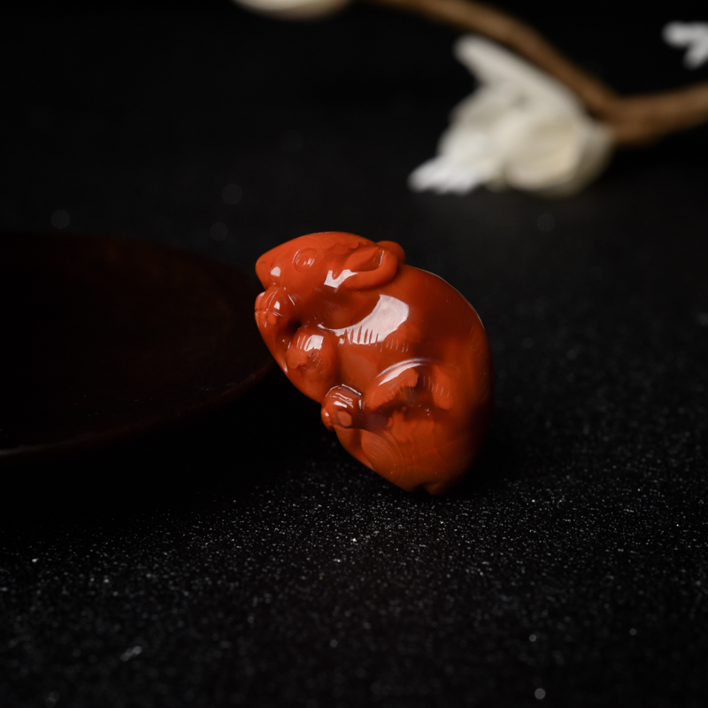 天然柿子红南红老鼠吊坠-红掌柜