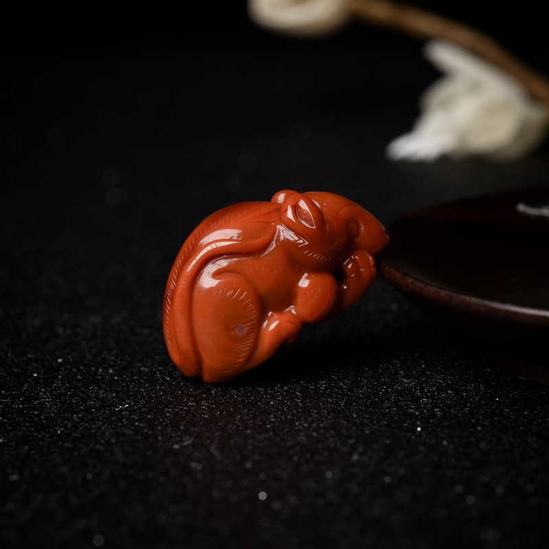 四川柿子红南红老鼠吊坠-红掌柜