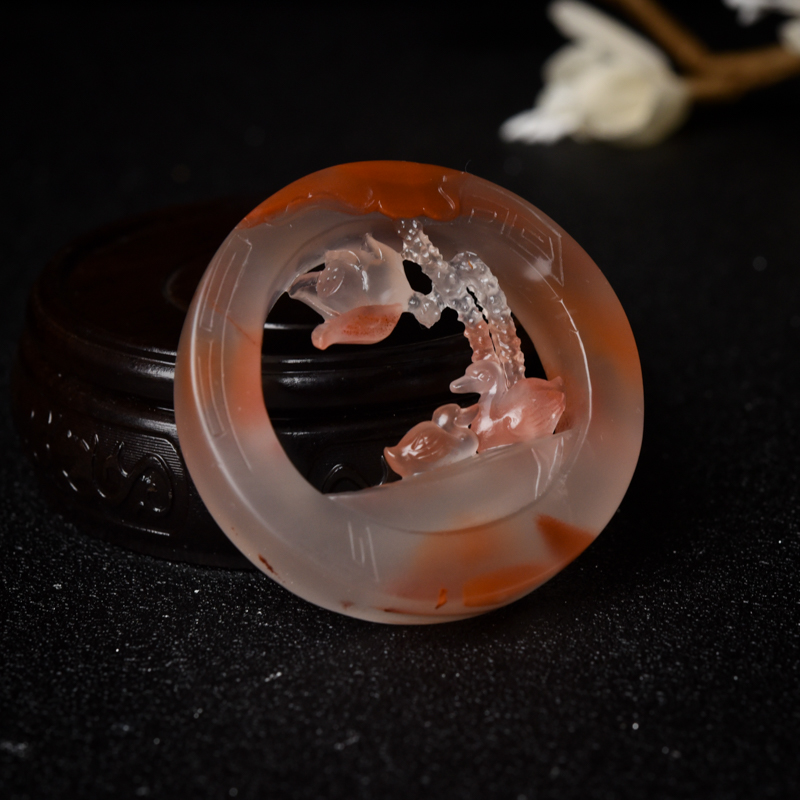 天然冰飘料南红鸳鸯戏水吊坠-红掌柜