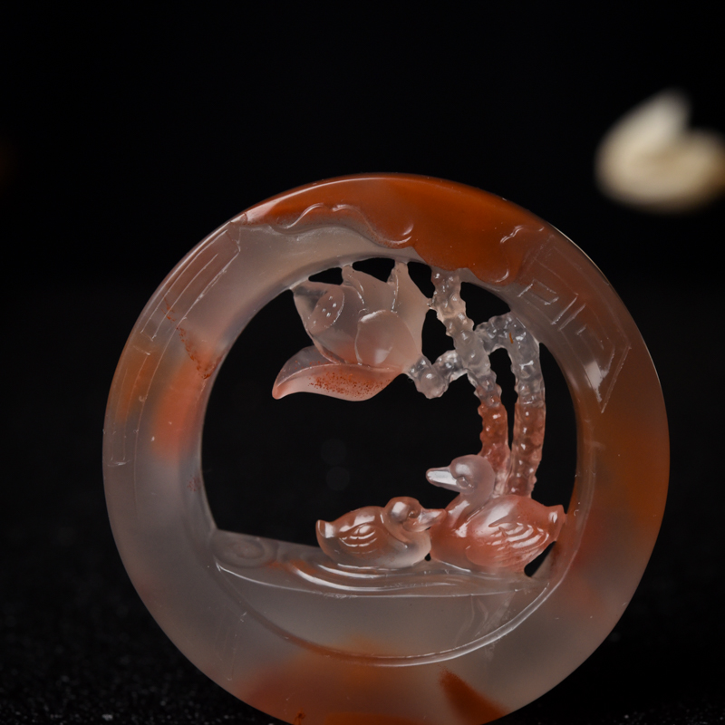 四川南红鸳鸯戏水吊坠-红掌柜