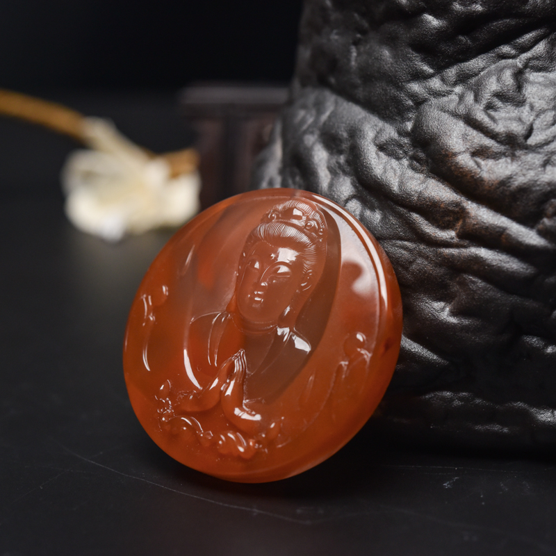 天然冰飘料南红观音吊坠-红掌柜