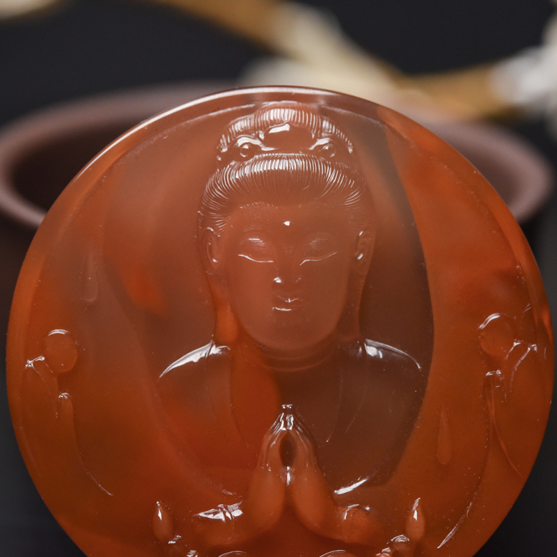 天然南红观音吊坠-红掌柜