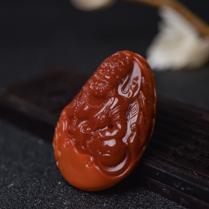 四川南红黄财神吊坠-红掌柜