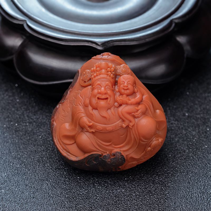 铁皮包浆料南红财神吊坠-红掌柜