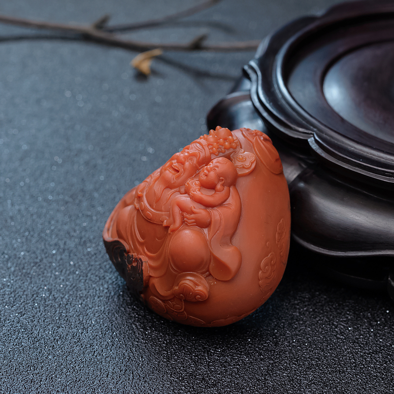 铁皮包浆料南红财神吊坠-红掌柜