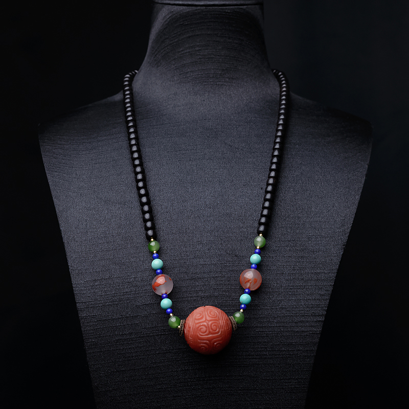 保山天然柿子红南红回纹珠项链-红掌柜