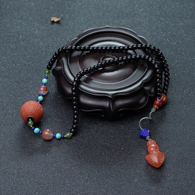 天然柿子红南红回纹珠项链-红掌柜