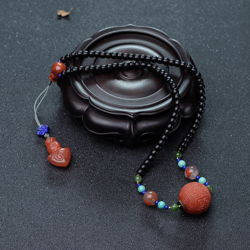 保山柿子红南红回纹珠项链-红掌柜