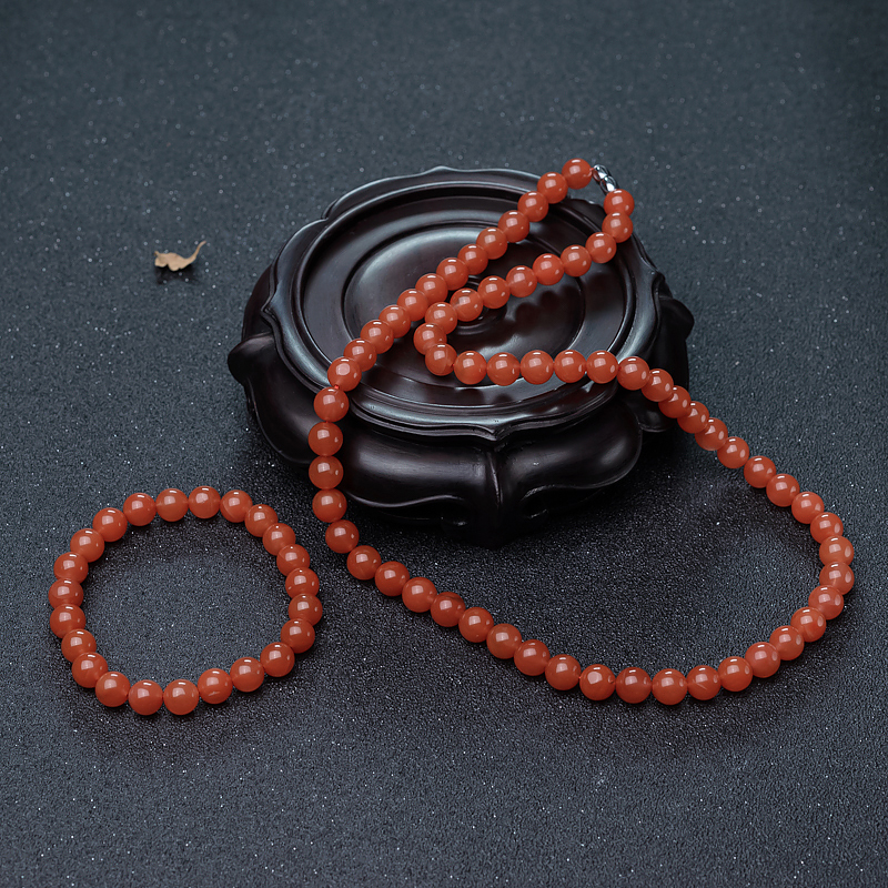 天然樱桃红南红项链/手串套装-红掌柜