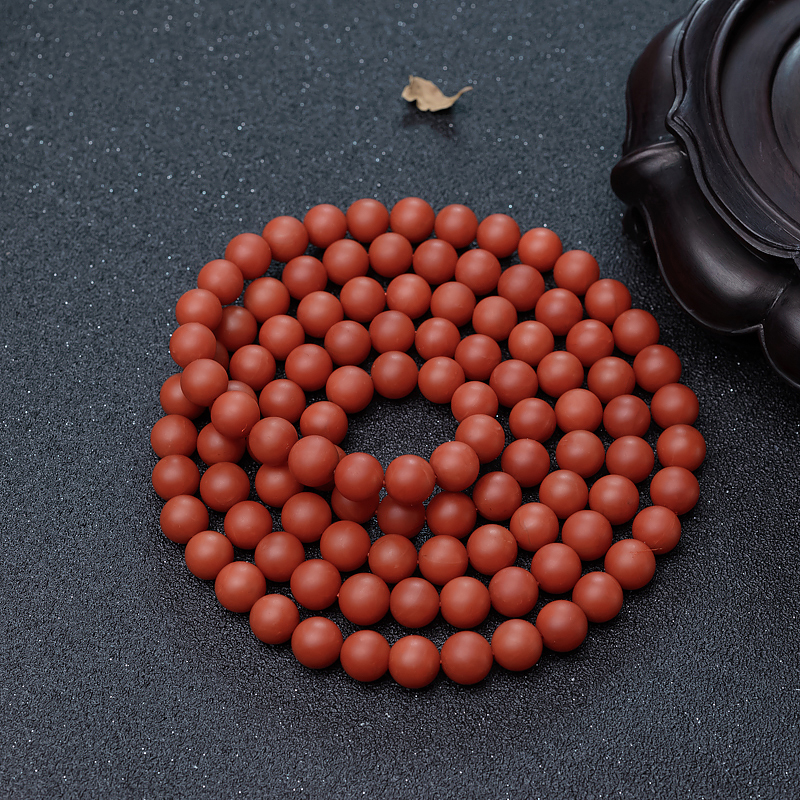 保山天然柿子红南红佛珠-红掌柜