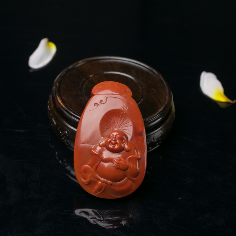 柿子红南红福在眼前吊坠-红掌柜