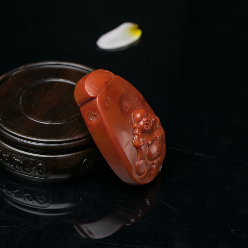 天然柿子红南红福在眼前吊坠-红掌柜