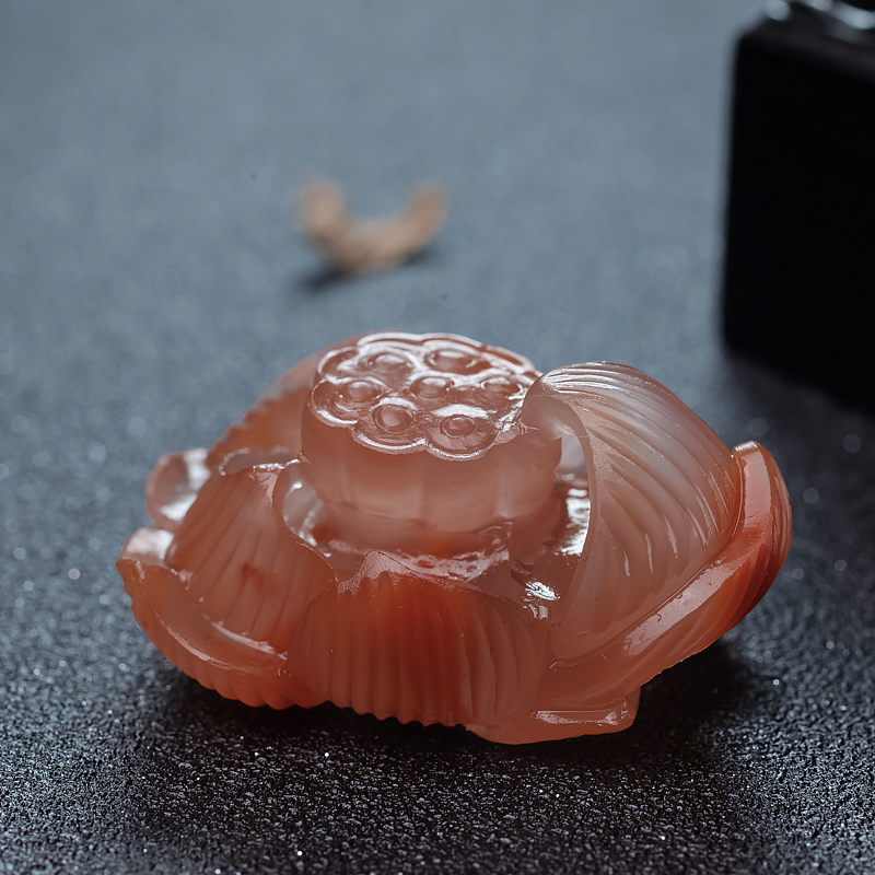 四川冰飘料南红莲花香插摆件-红掌柜