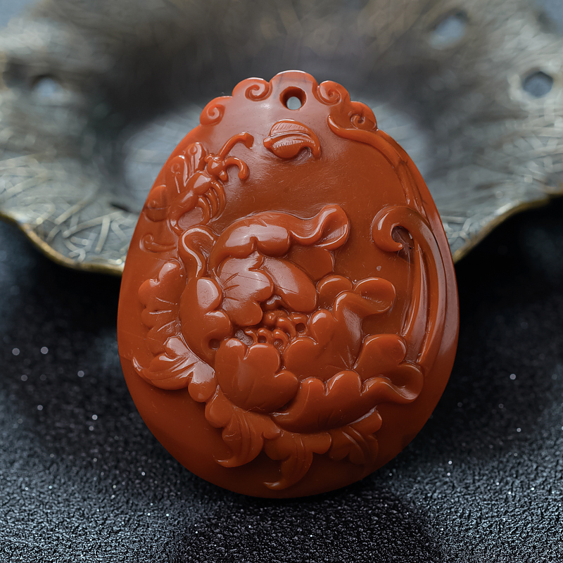 四川天然柿子红南红吊坠-红掌柜