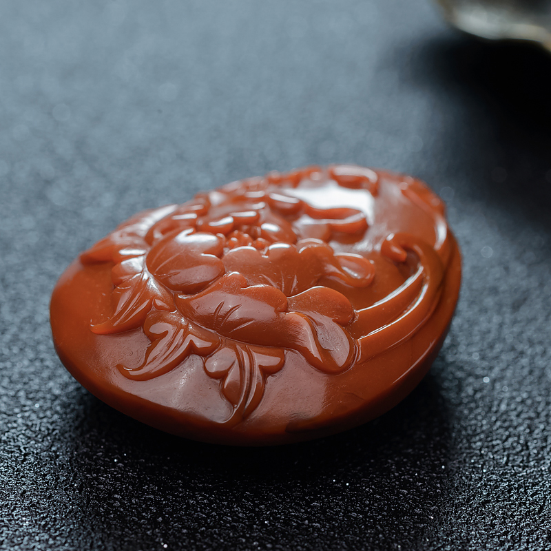 柿子红南红蝶恋花吊坠-红掌柜