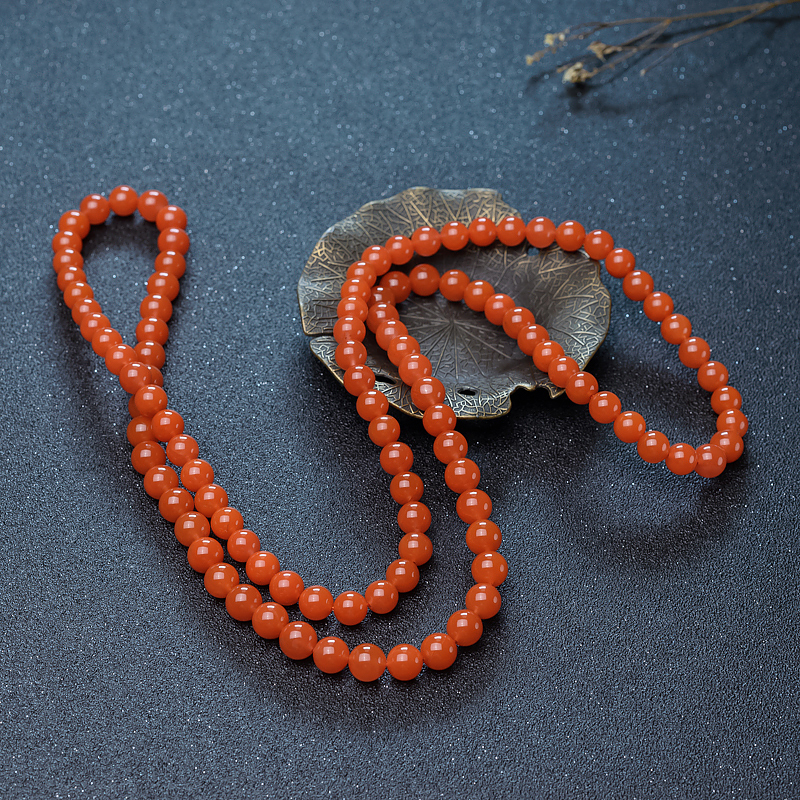 天然樱桃红南红108佛珠-红掌柜