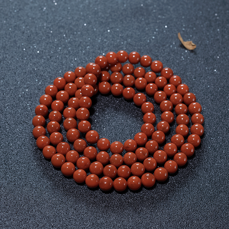 四川天然柿子红南红佛珠-红掌柜