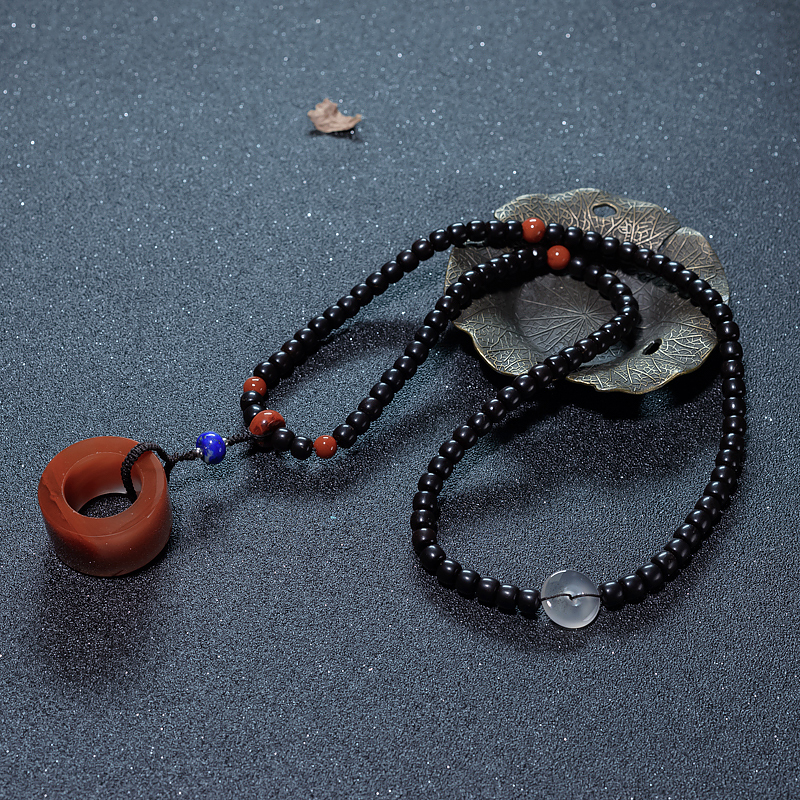 天然冰飘料南红扳指扣毛衣链-红掌柜