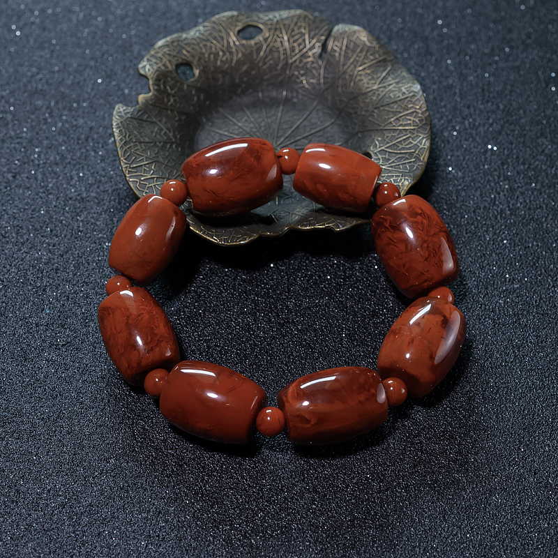 四川天然南红桶珠单圈手串-红掌柜