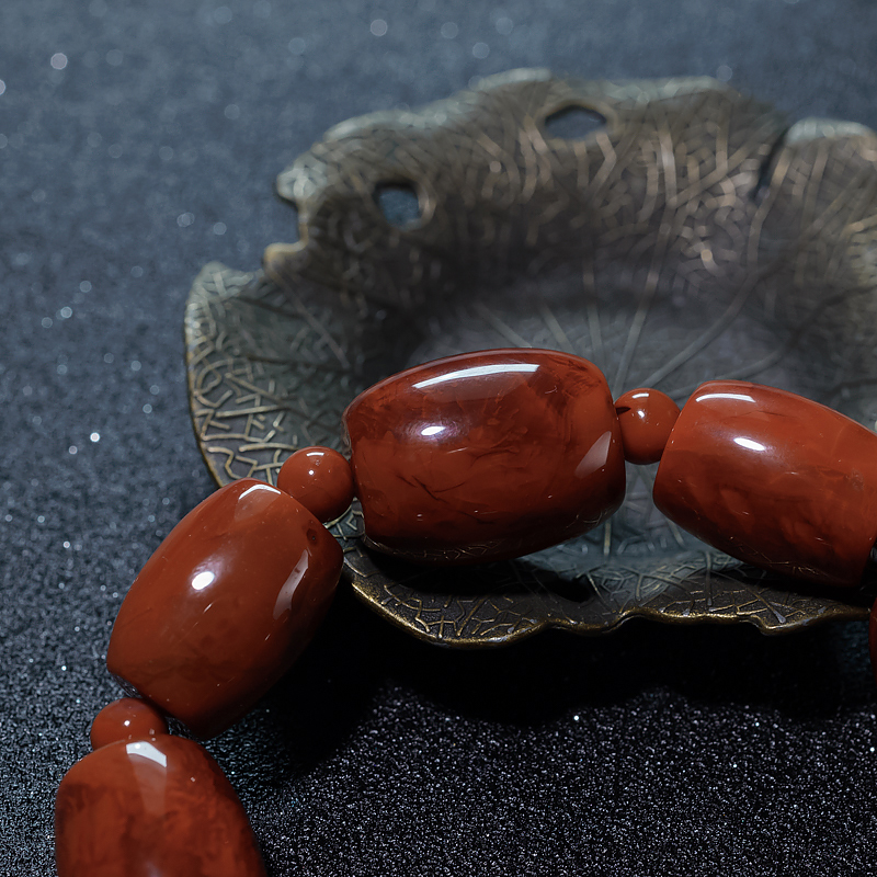 四川天然火焰纹南红单圈手串-红掌柜