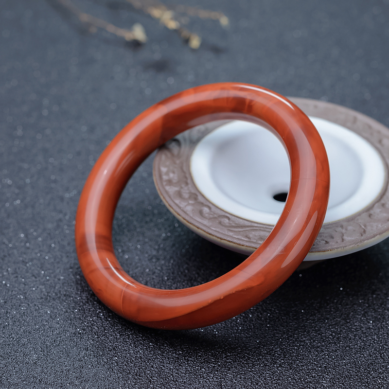 54.5mm柿子红南红圆镯-红掌柜