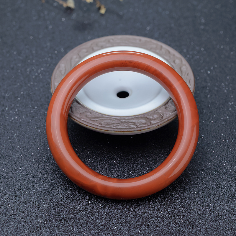 天然柿子红南红圆镯-红掌柜